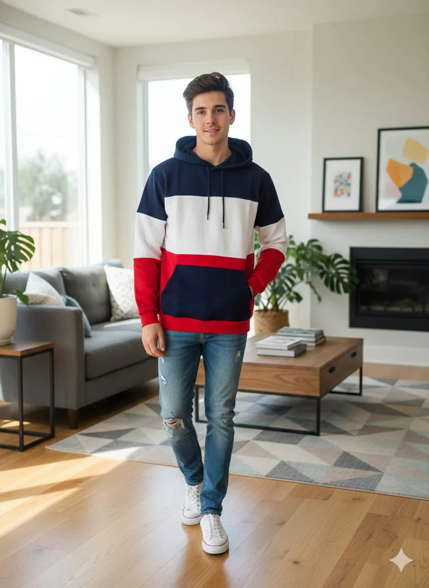 Navy & Red Penal Hoodies Men's