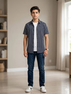 Navy White Line Casual Shirt Men's