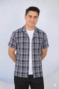 Purple Check Coat Collar Casual Shirt Men's