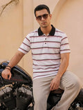 Red Line Striper White Collar T-Shirt For Men's