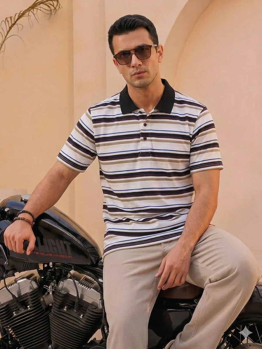 Royal Striper Mix Cream T-Shirt For Men's