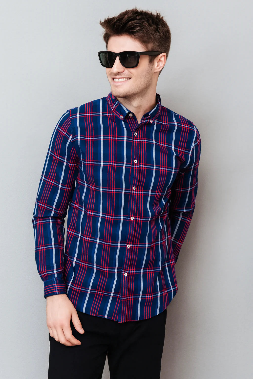 Blue & Mahroon Checked Casual Shirt Men's